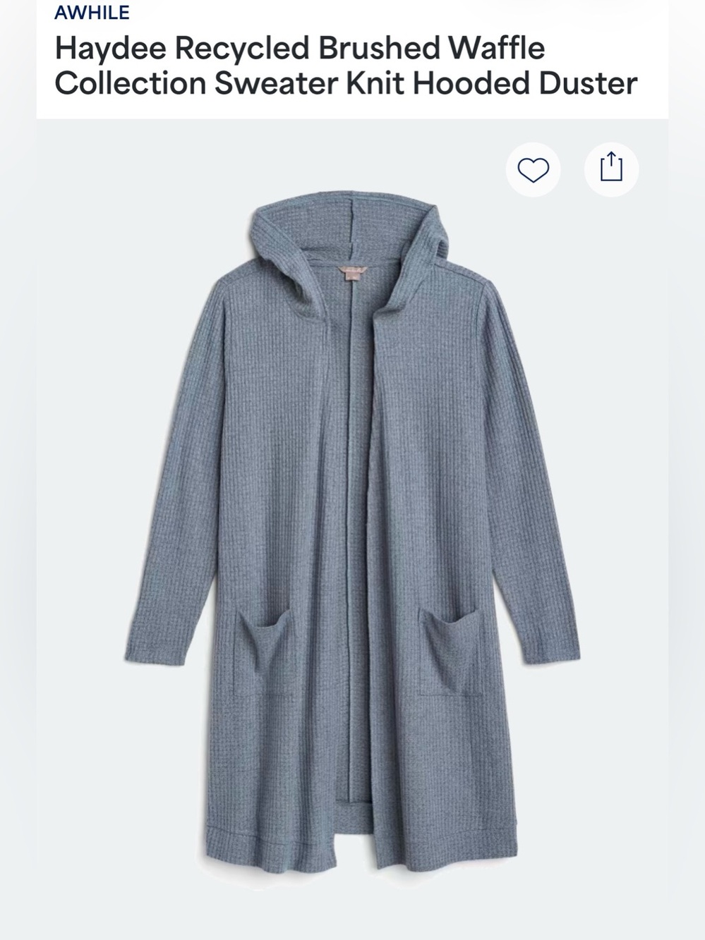 Haydee Hooded Brushed Waffle Knit Duster Coatigan in Slate Blue